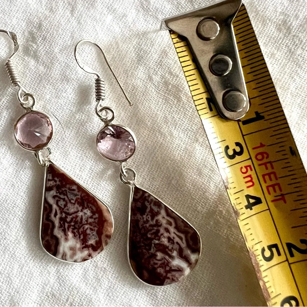 925 Petite Crazy Lace Agate + Morganite Earrings